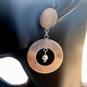 Vintage 90's Brushed Silver Geometric Earrings 925